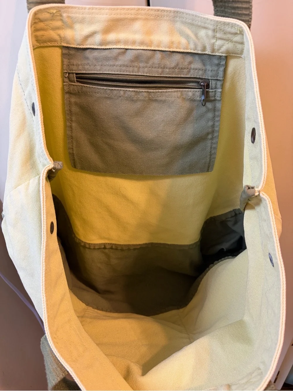 Life Is Good Canvas Daisy Tote - 20x17 Cream and Olive Green
